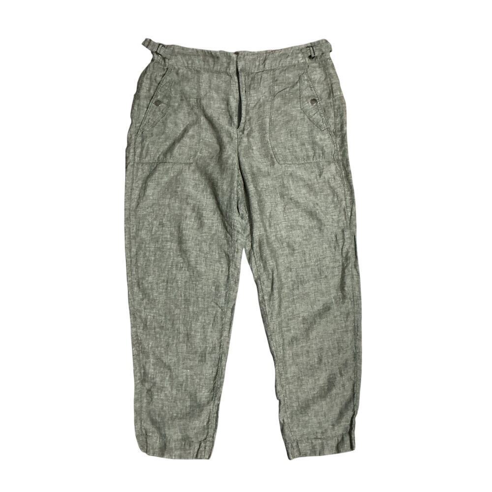 Athleta Linen Pants Size 16T Green Textured Snap Pockets High Rise Relaxed Fit
